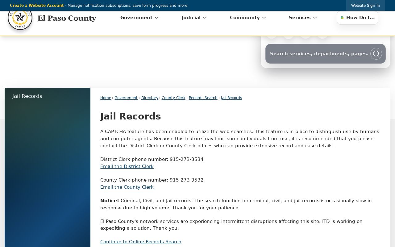 Horizon City residents directory image of El Paso County jail records search route