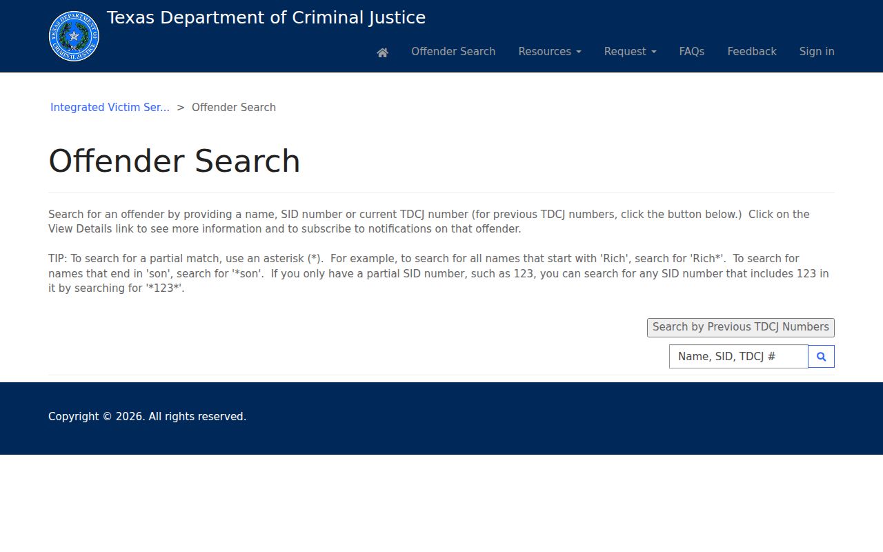 Horizon City residents directory image of Texas Department of Criminal Justice IVSS search service