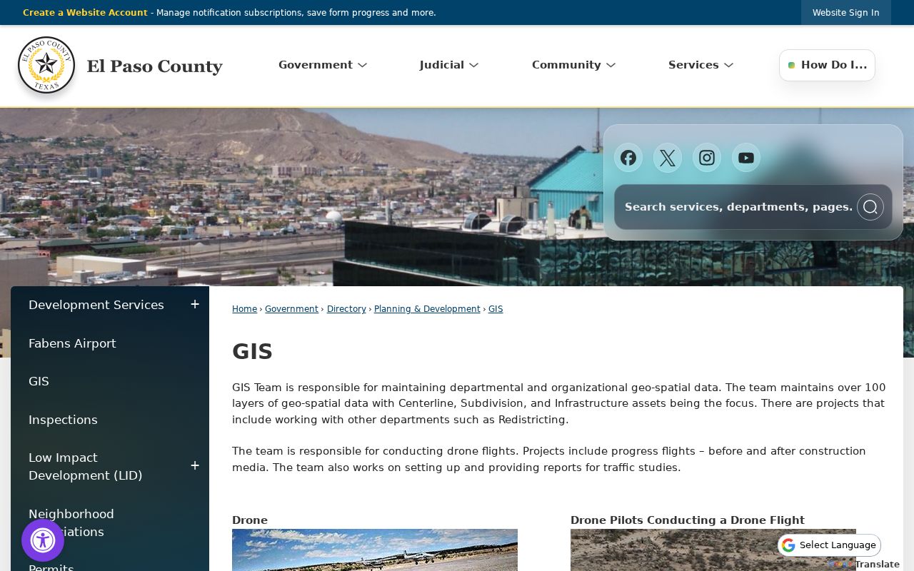 Horizon City street directory El Paso County GIS centerline and subdivision layers